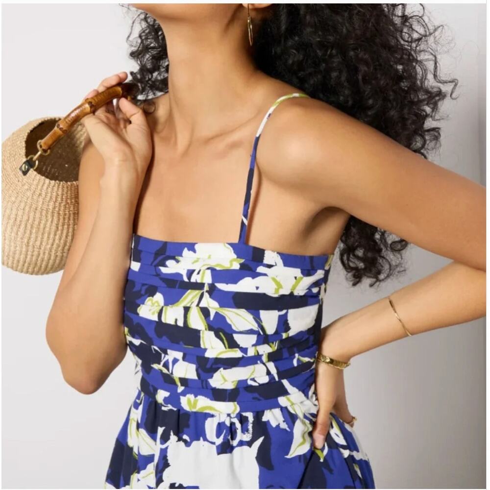 EVEREVE NWT Emmie Ruched Midi Dress in Blue Bold Floral // L - Picture 12 of 12